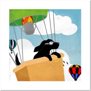 Black Retriever Puppy Hot Air Balloon Festival Posters and Art